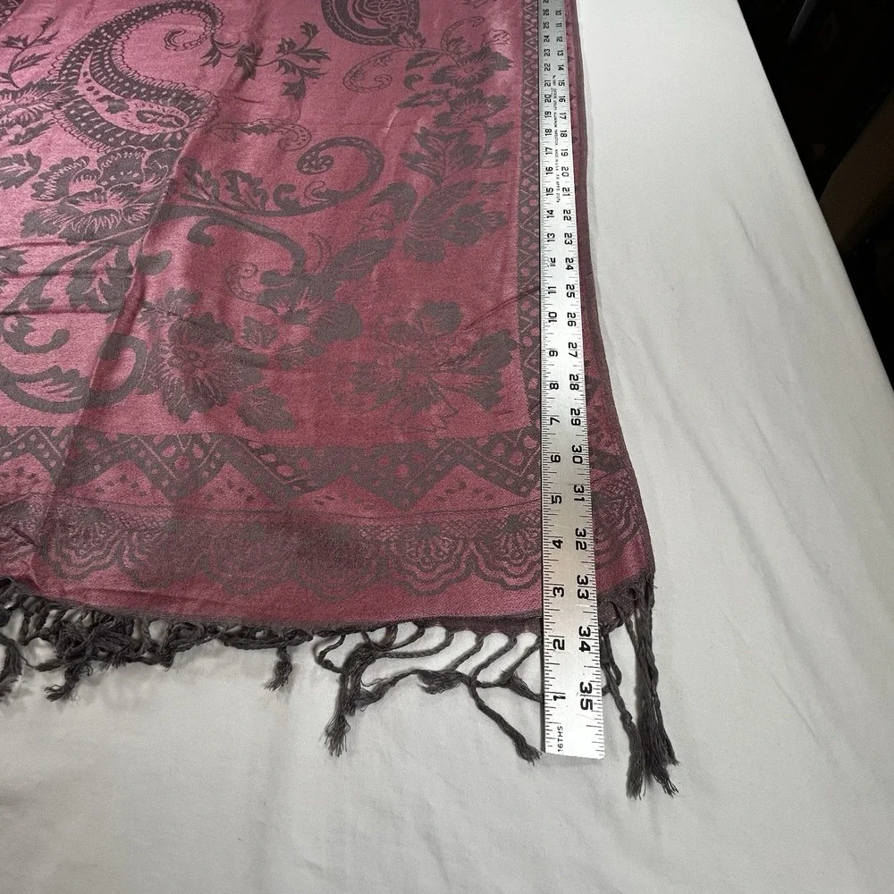 Pashmina Paisley Shawl Wrap Fringe 72 x 27 Women's Pink Black Boho